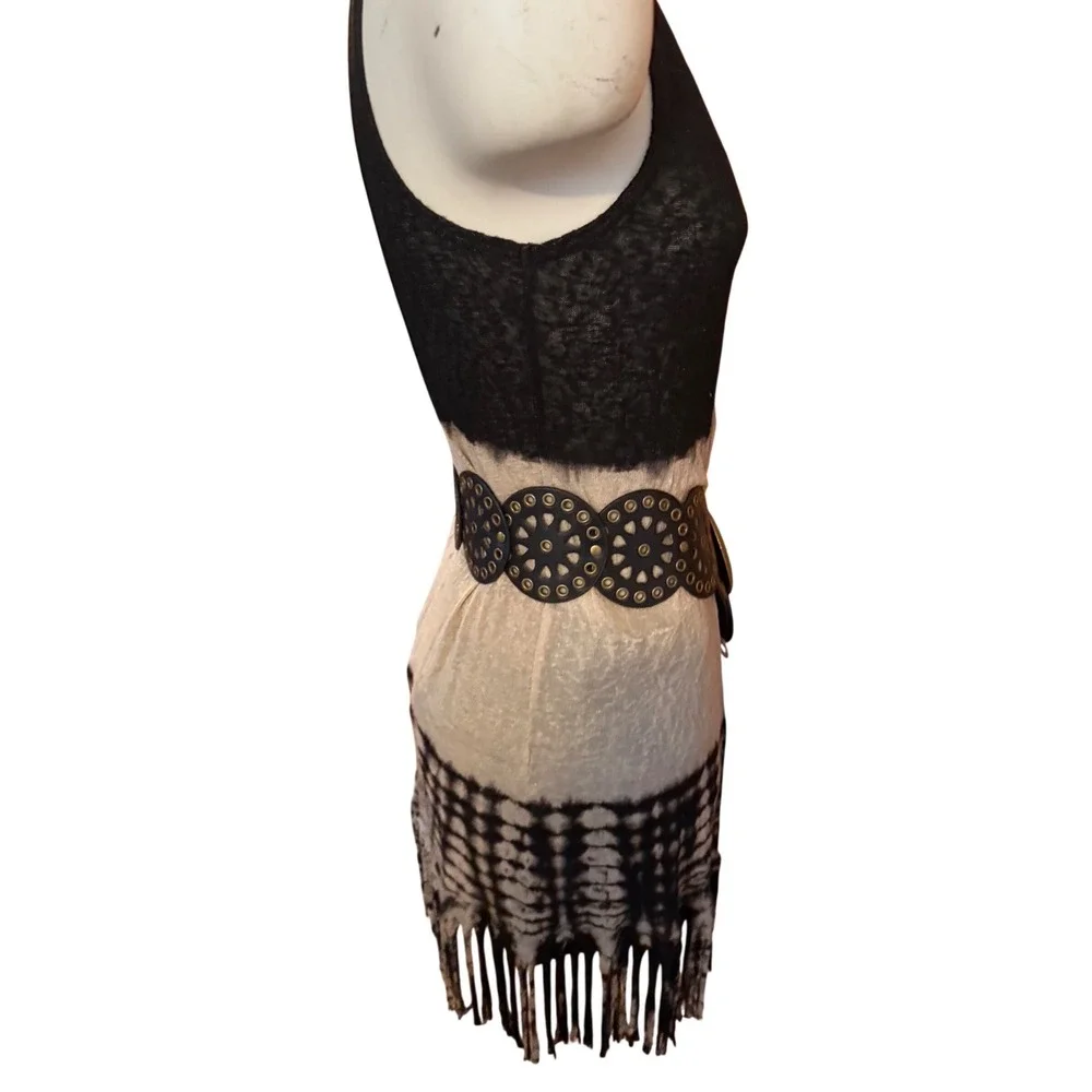 Haute Hippie‎ Style Black Leather Medallion Belt Ornate Gold Buckle Boho New
